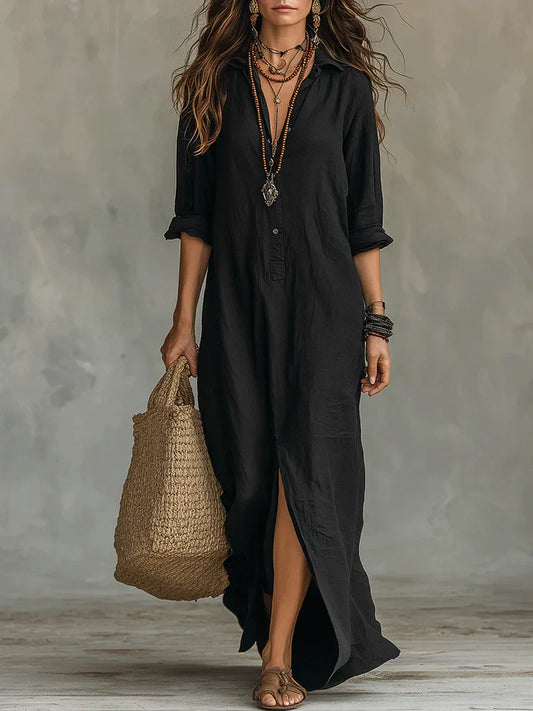 Celine | Relaxed Black Button Maxi Dress