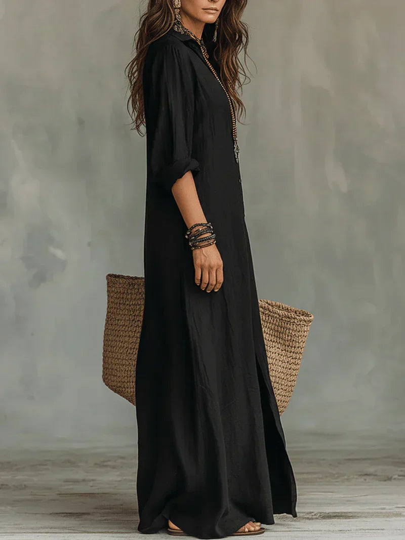 Celine | Relaxed Black Button Maxi Dress