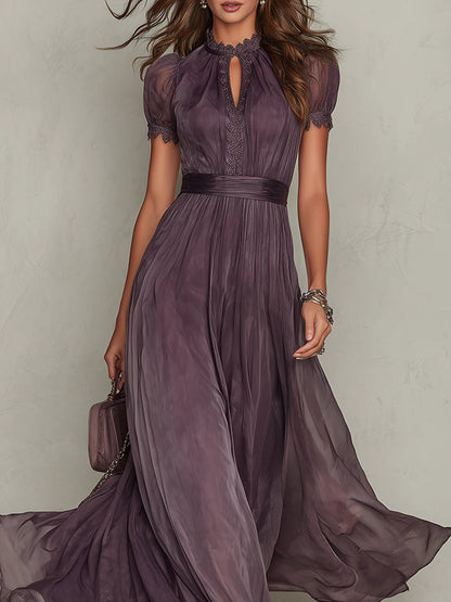 Marlowe | Keyhole Lace Trim Chiffon Maxi Dress