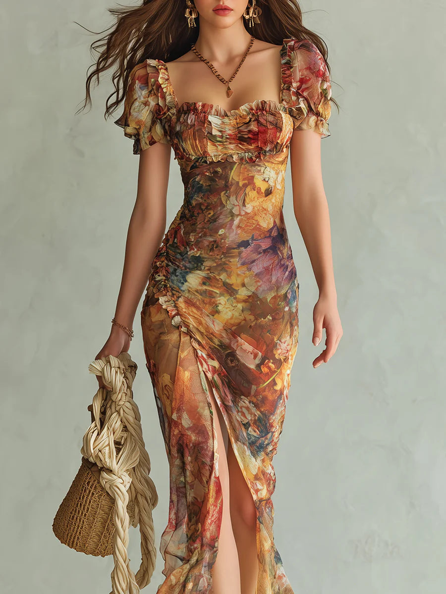 Saffron | Bohemian Oil | Painting Print Maxi Dress
