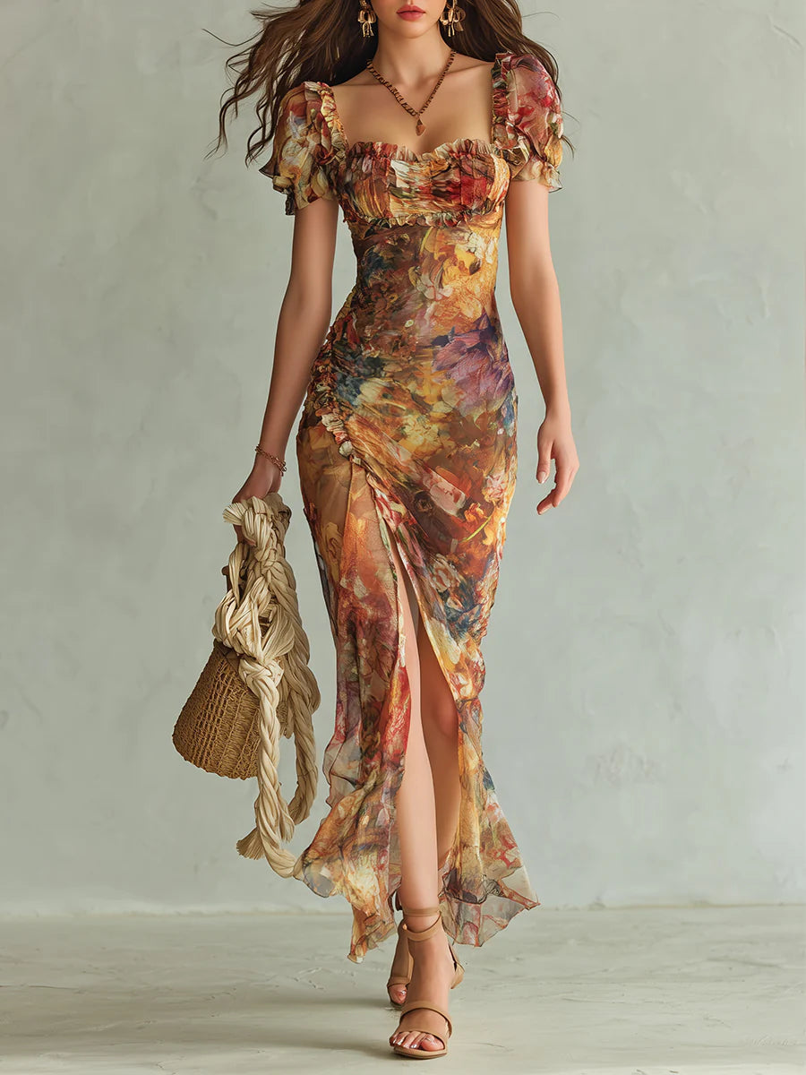 Saffron | Bohemian Oil | Painting Print Maxi Dress