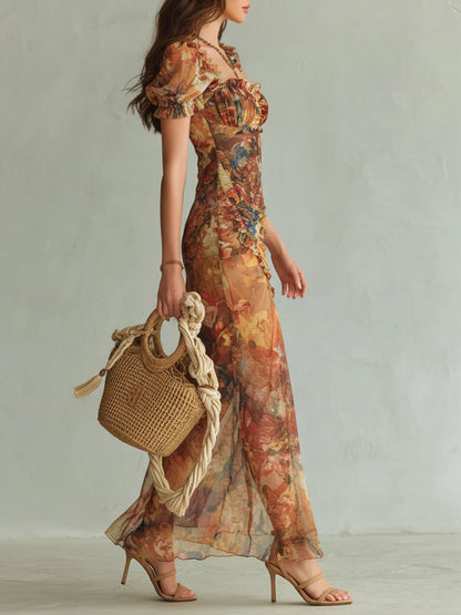 Saffron | Bohemian Oil | Painting Print Maxi Dress