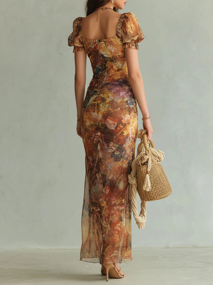 Saffron | Bohemian Oil | Painting Print Maxi Dress
