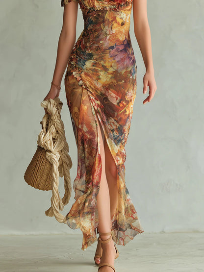 Saffron | Bohemian Oil | Painting Print Maxi Dress