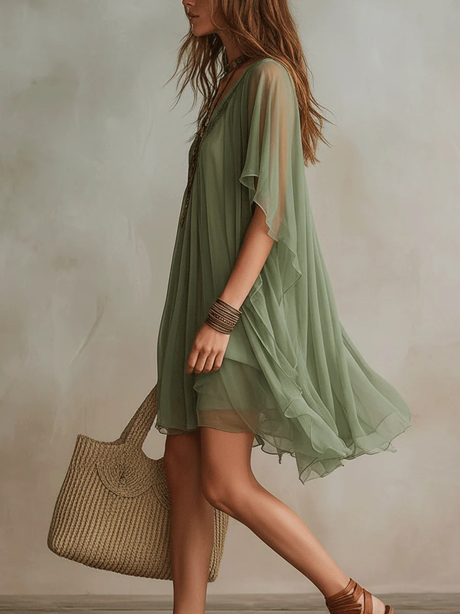 Wren | V | Neck Layered Flowy Mini Dress