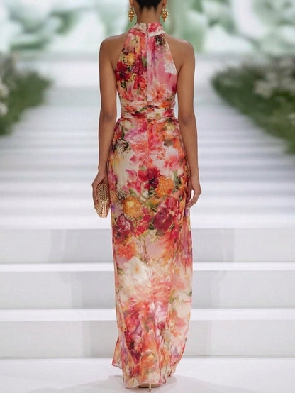 Carmen | Floral Halter | Neck Chiffon Maxi Dress