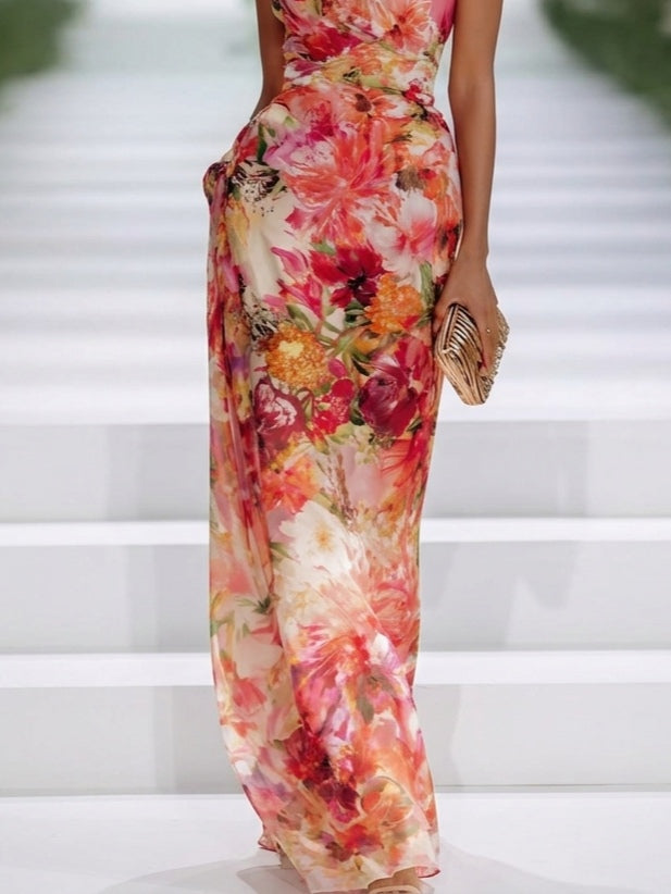 Carmen | Floral Halter | Neck Chiffon Maxi Dress