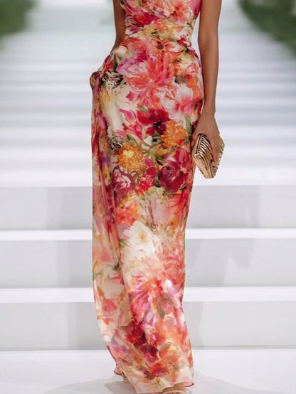 Carmen | Floral Halter | Neck Chiffon Maxi Dress