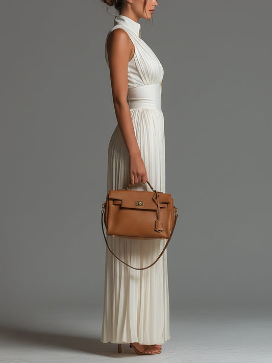 Lea | White Wide-Leg V-Neck Chiffon Jumpsuit