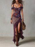 Roxana | Leopard Floral High | Slit Maxi Dress