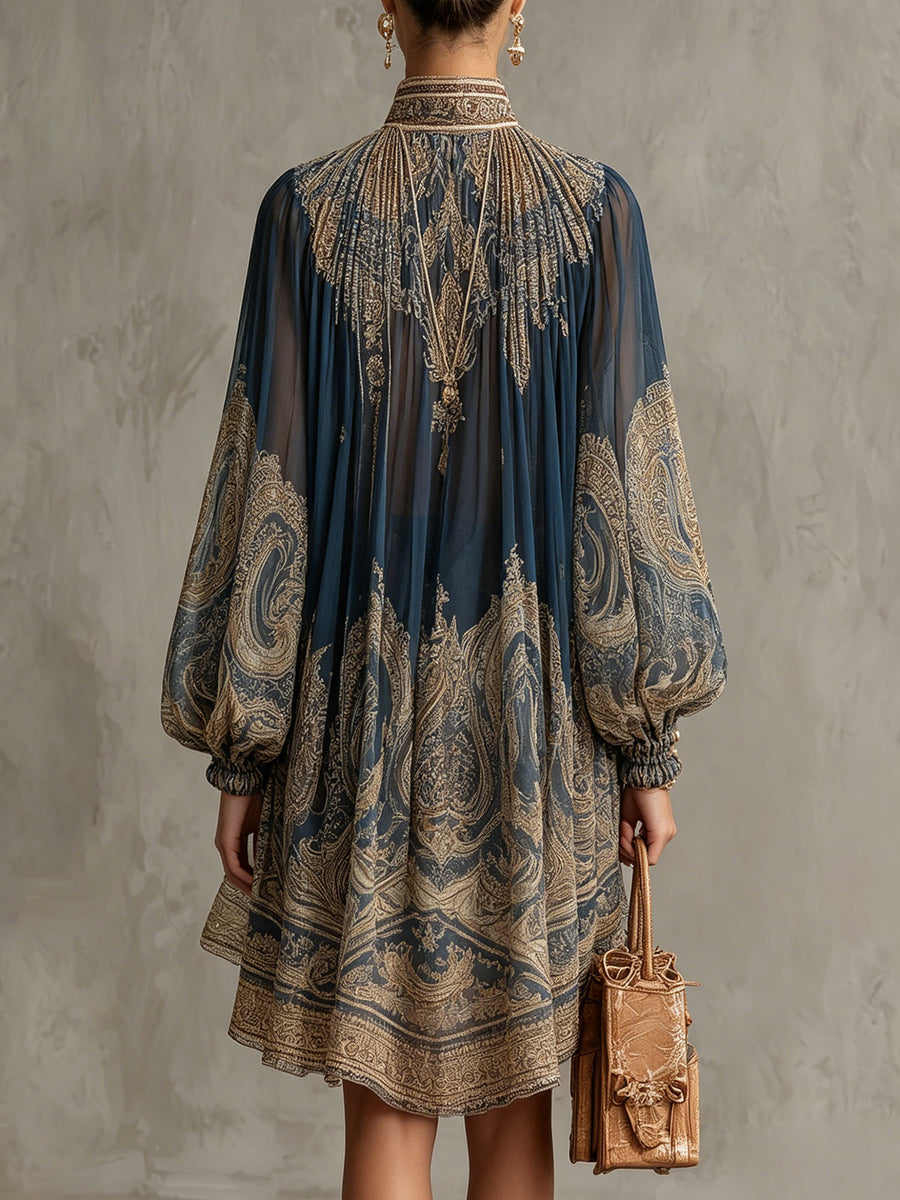 Agathe | Navy Baroque Asymmetric Chiffon Mini Dress