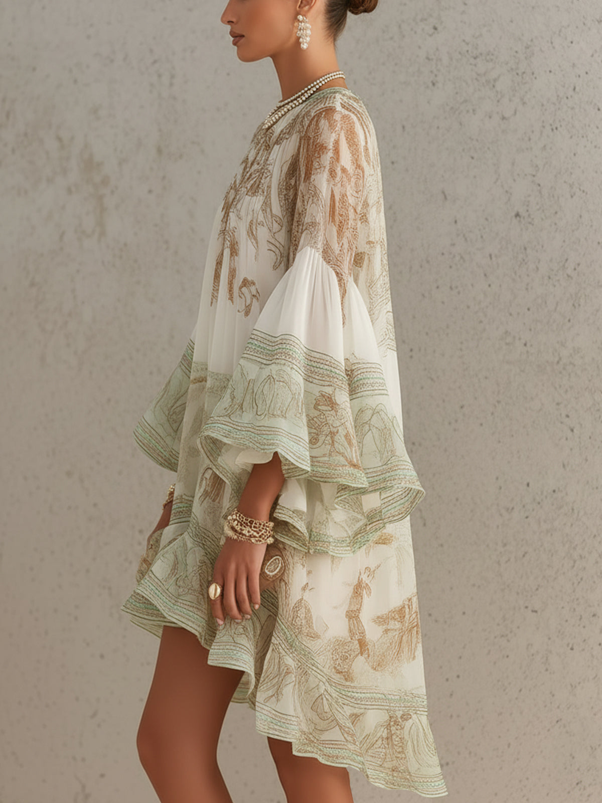 Solange | Green Asymmetric Ruffle Chiffon Mini Dress