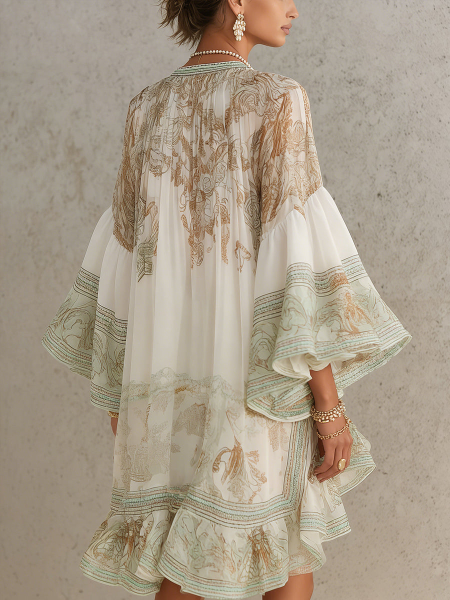 Solange | Green Asymmetric Ruffle Chiffon Mini Dress