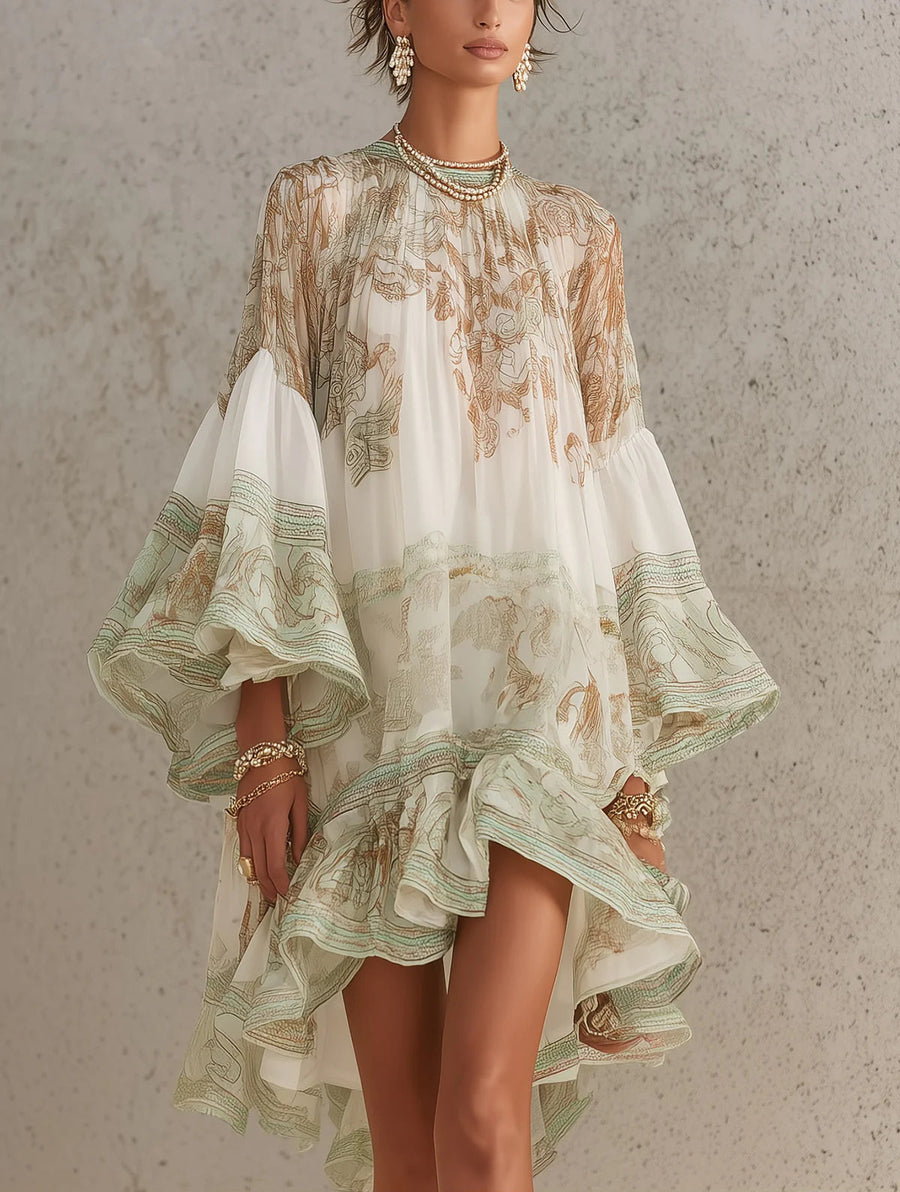 Solange | Green Asymmetric Ruffle Chiffon Mini Dress