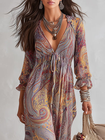 Cosima | Paisley V | Neck Chiffon Maxi Dress