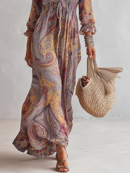Cosima | Paisley V | Neck Chiffon Maxi Dress