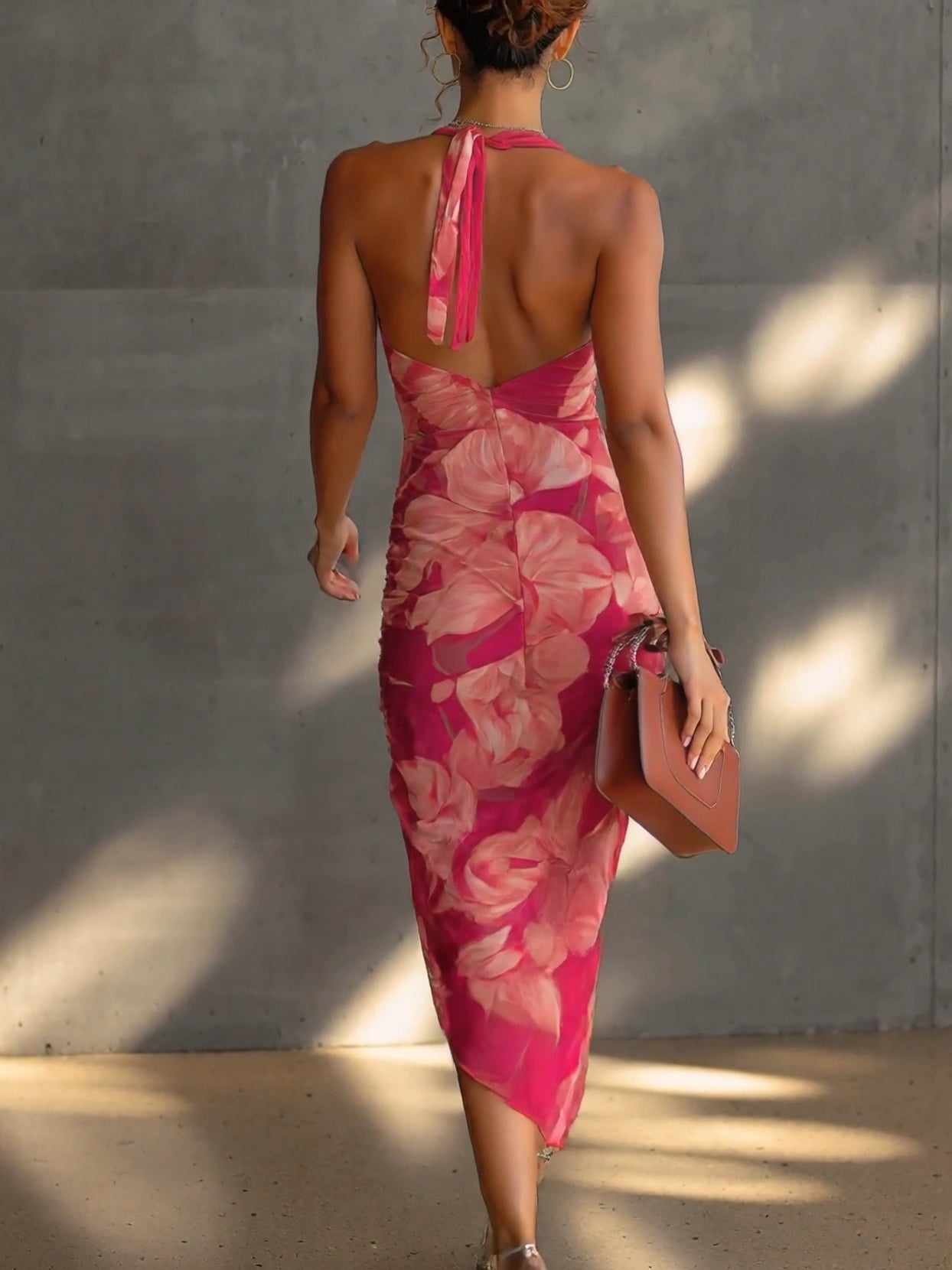 Mathilde | Fuchsia Floral Ruched Side-Split Bodycon Dress