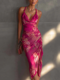 Selene | Floral Ruched Side | Split Bodycon Dress
