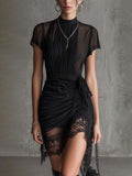 Delphine | Pleated Lace | Trim Chiffon Mini Dress