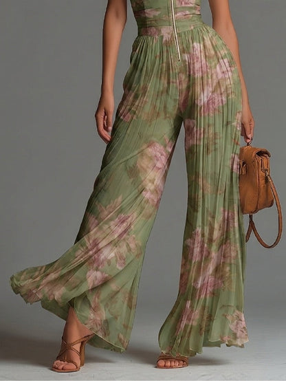 Charlotte | Green Floral Pleated Jumpsuit