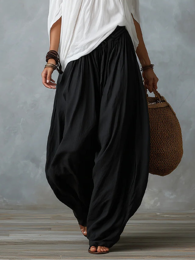 Tessa | White Off-the-shoulder Top and Loose-fitting Lantern Pants Set