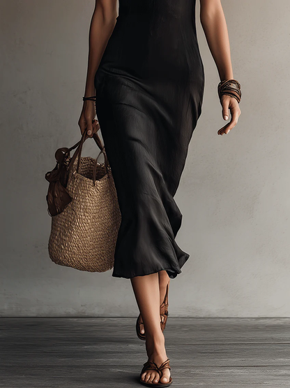 Celeste™ | Lace Trim Slip Midi Dress
