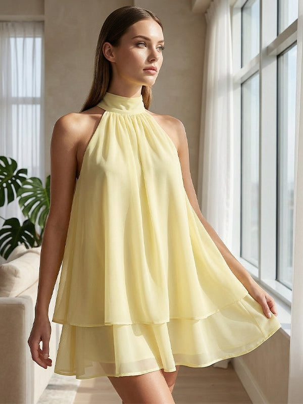Lightweight and Flowy Wrap-Around Layered Mini Dress