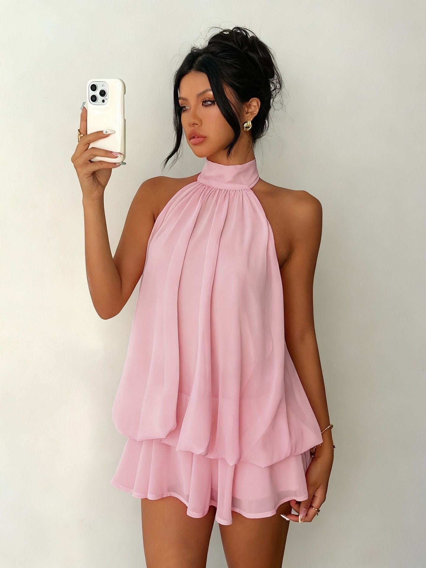 Lightweight and Flowy Wrap-Around Layered Mini Dress