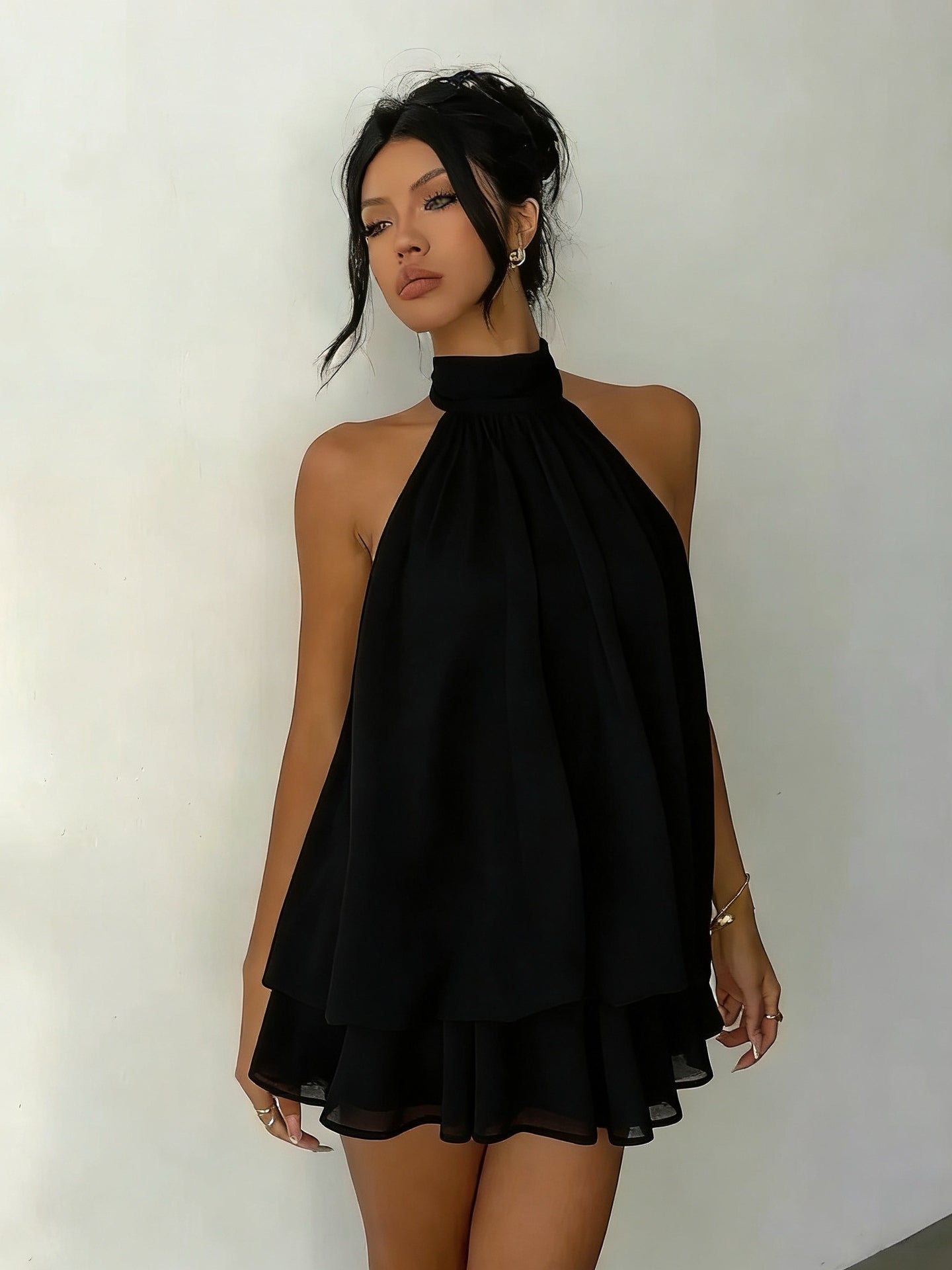Lightweight and Flowy Wrap-Around Layered Mini Dress