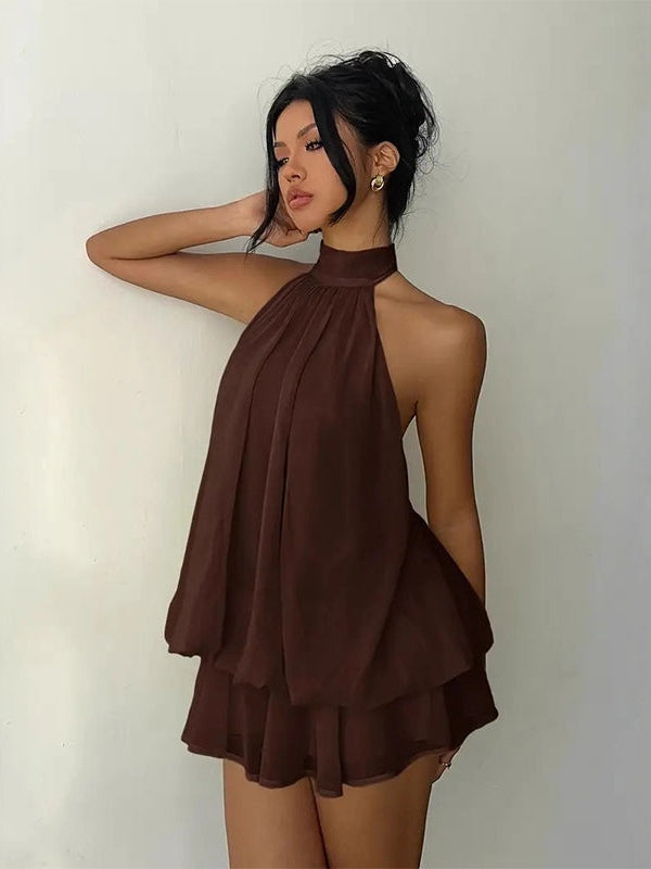 Lightweight and Flowy Wrap-Around Layered Mini Dress