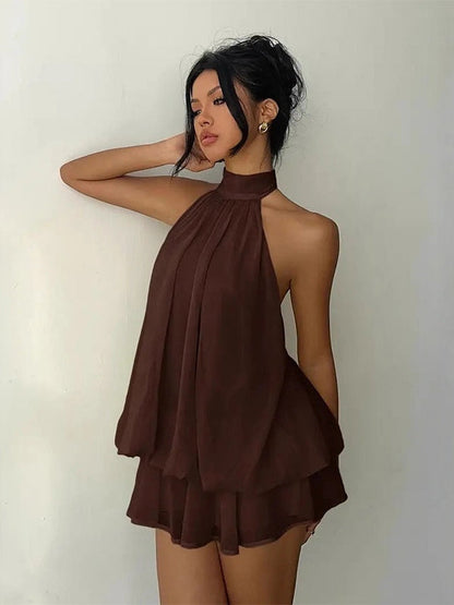 Lightweight and Flowy Wrap-Around Layered Mini Dress