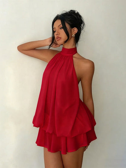 Lightweight and Flowy Wrap-Around Layered Mini Dress