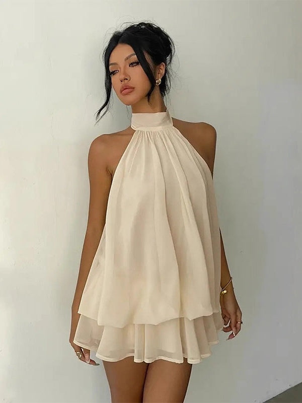 Lightweight and Flowy Wrap-Around Layered Mini Dress