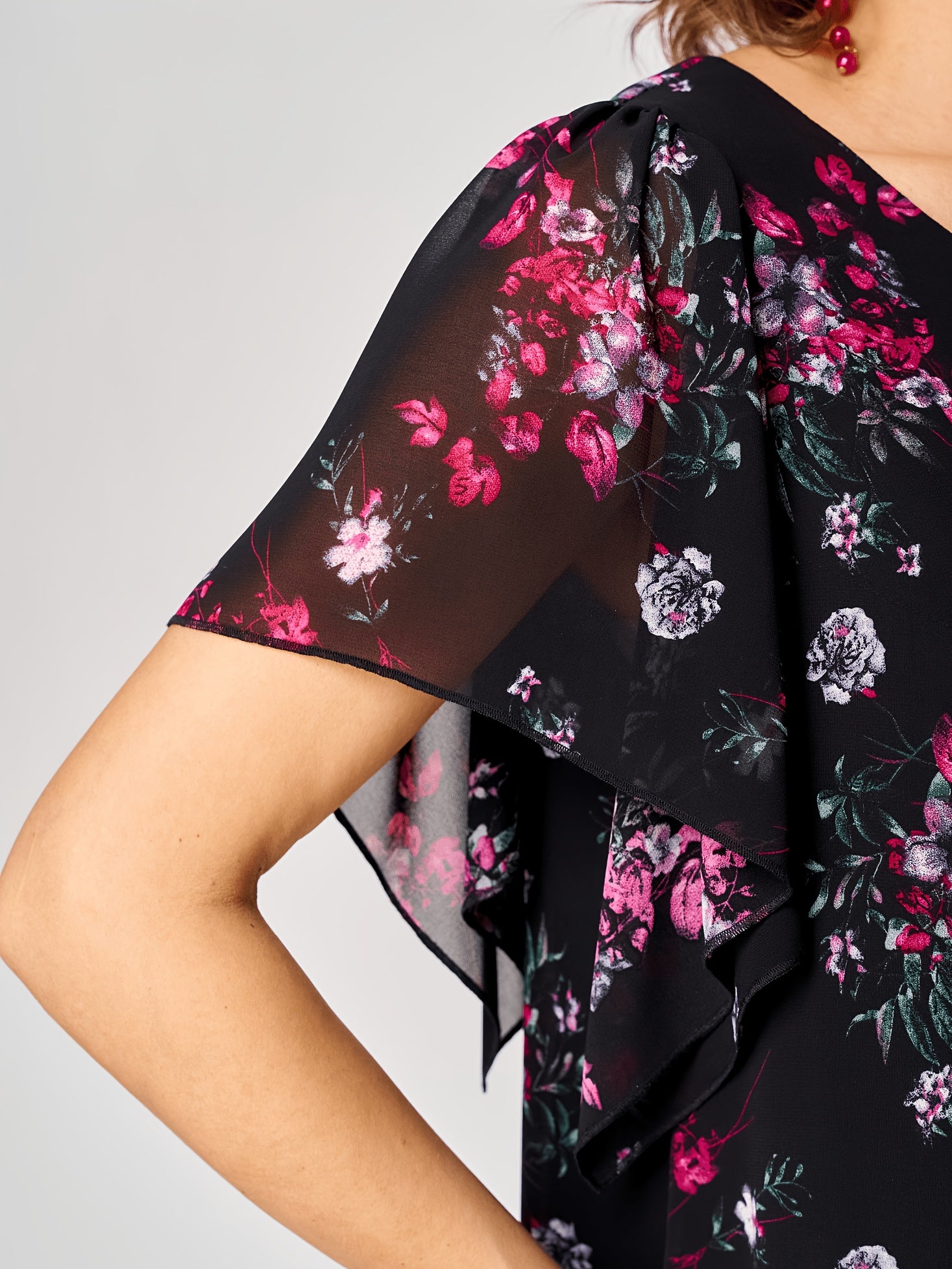 Rosalie | Pink Floral Ruffle Midi Dress
