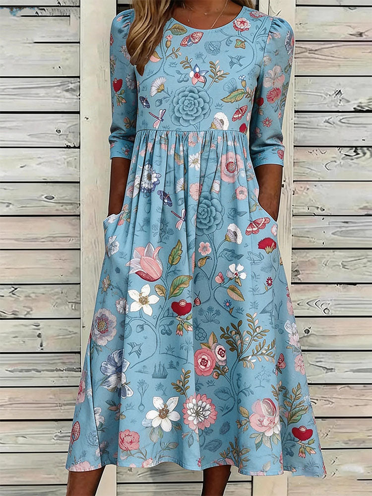 Delphine | Retro Floral Art Print Dress