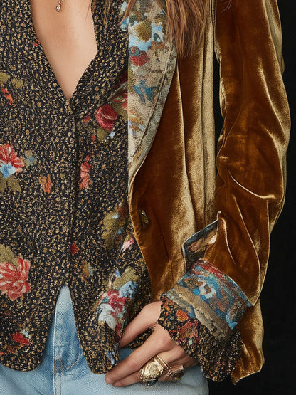 Celeste | Vintage Floral Print Patchwork Blazer