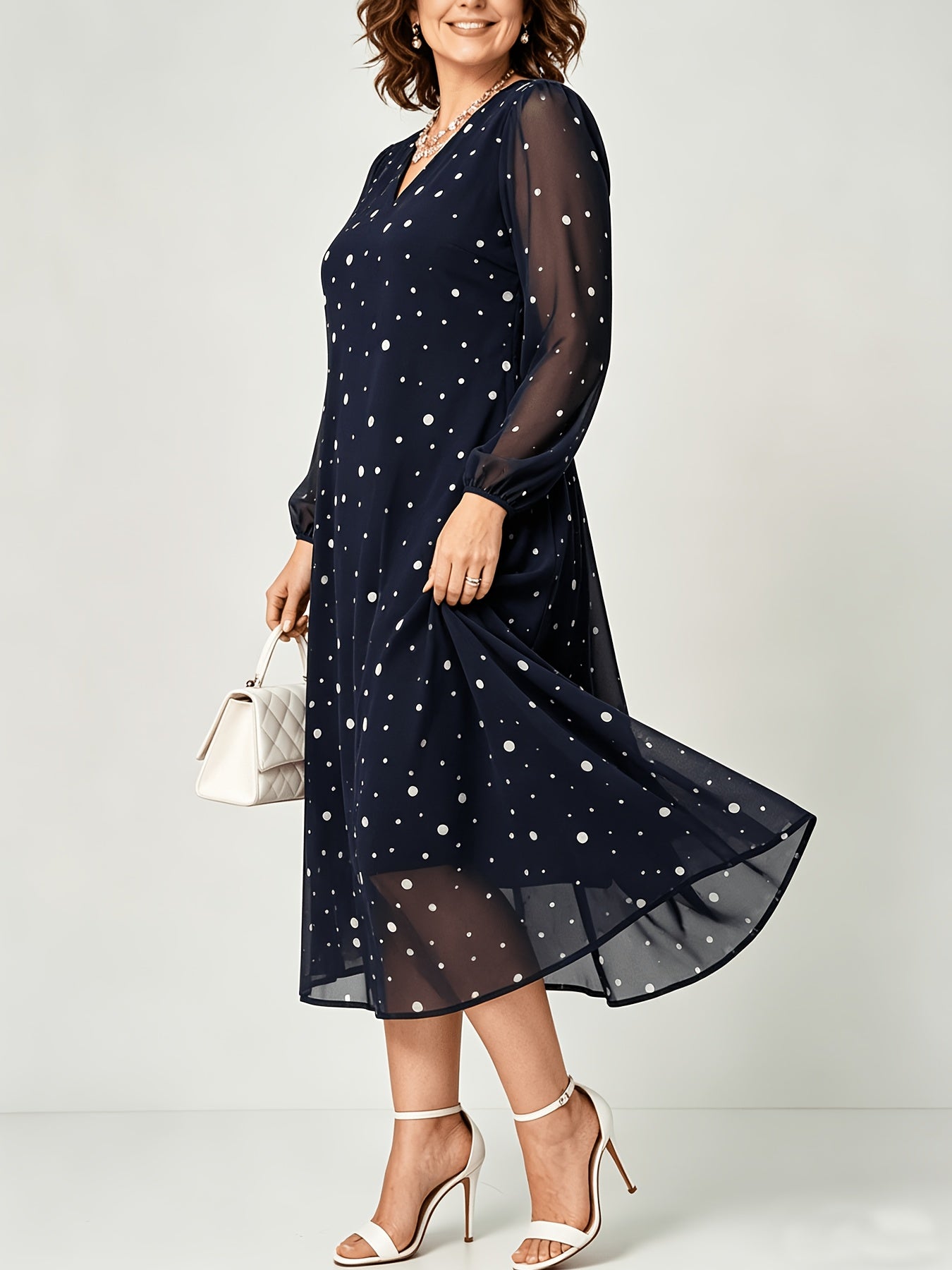 Naomi | V-Neck Polka Dot Chiffon Dress