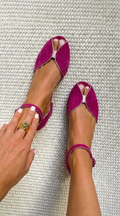 Olivia | Metallic-Trim Suede Comfort Sandals