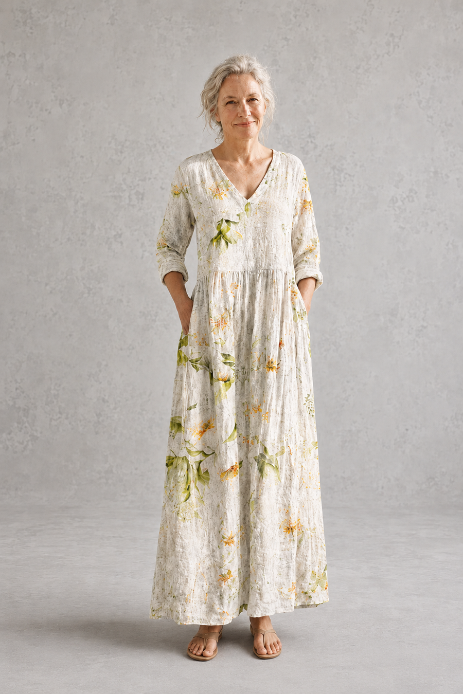 Anne | Beige Floral Summer Dress
