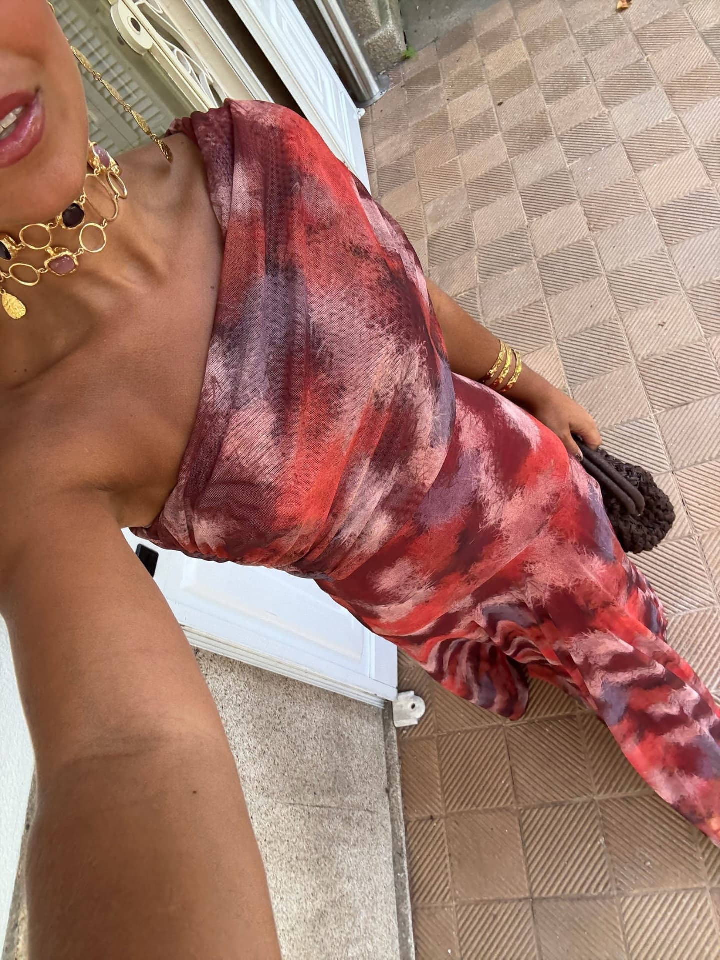 Watercolor Off-Shoulder Maxi Dress