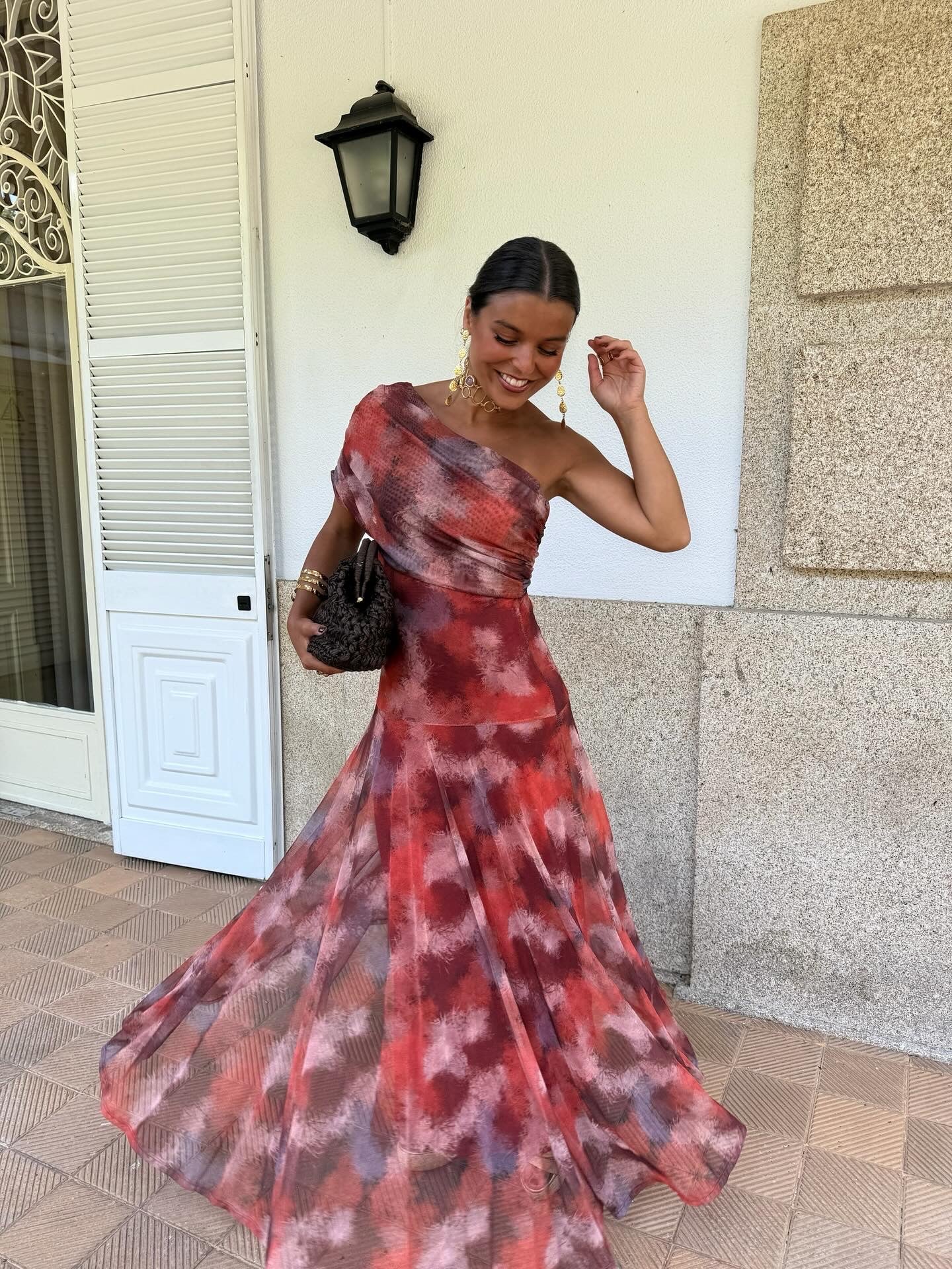 Watercolor Off-Shoulder Maxi Dress