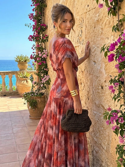 Watercolor Off-Shoulder Maxi Dress