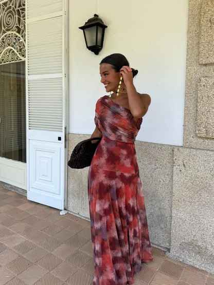Watercolor Off-Shoulder Maxi Dress
