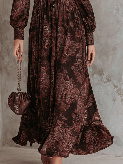 Ariane | Paisley Print Maxi Dress with Waist Accent