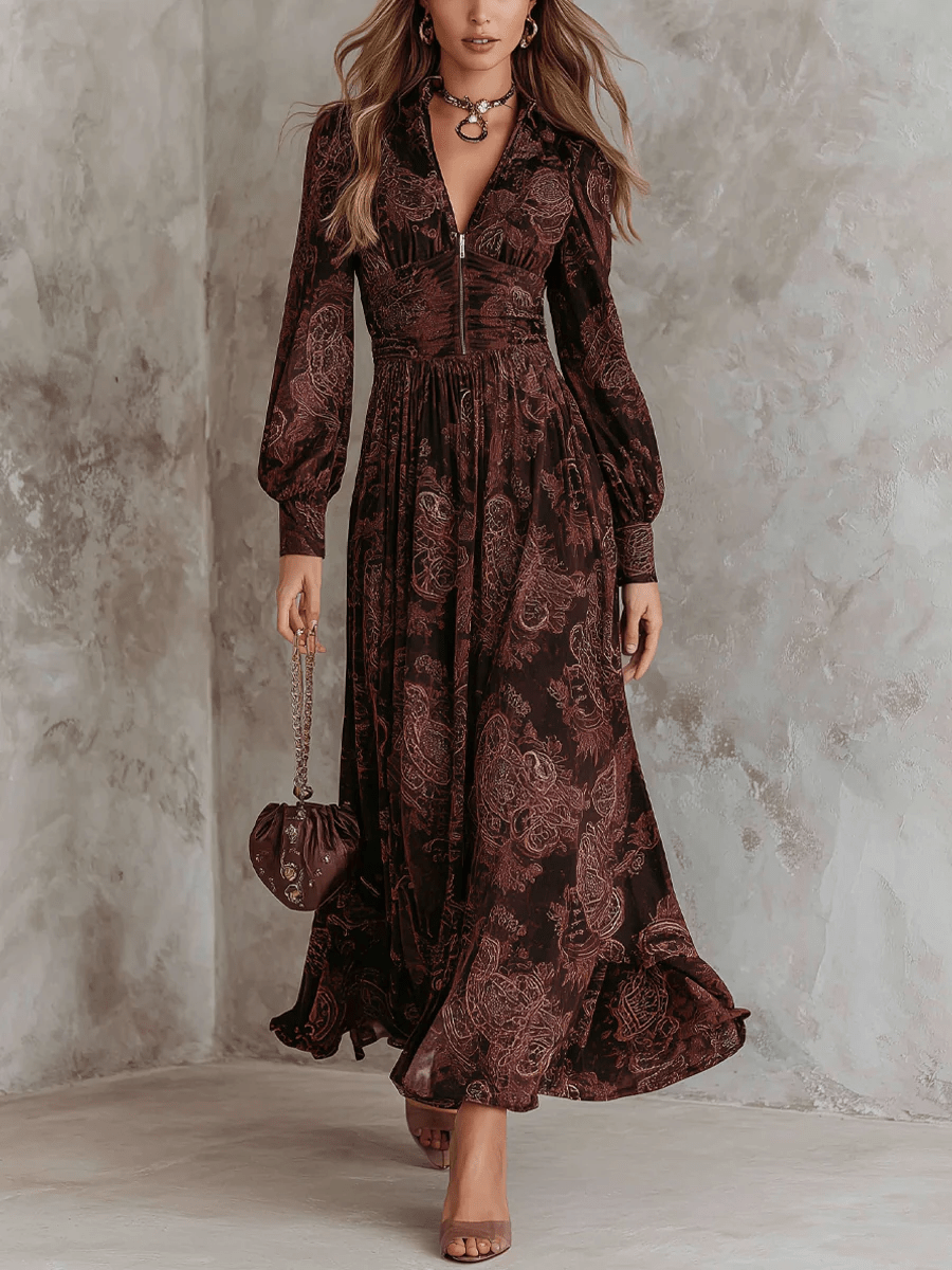 Ariane | Paisley Print Maxi Dress with Waist Accent
