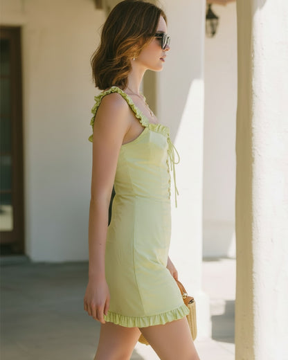 Atalante | Embroidered Tie-Detail Mini Dress