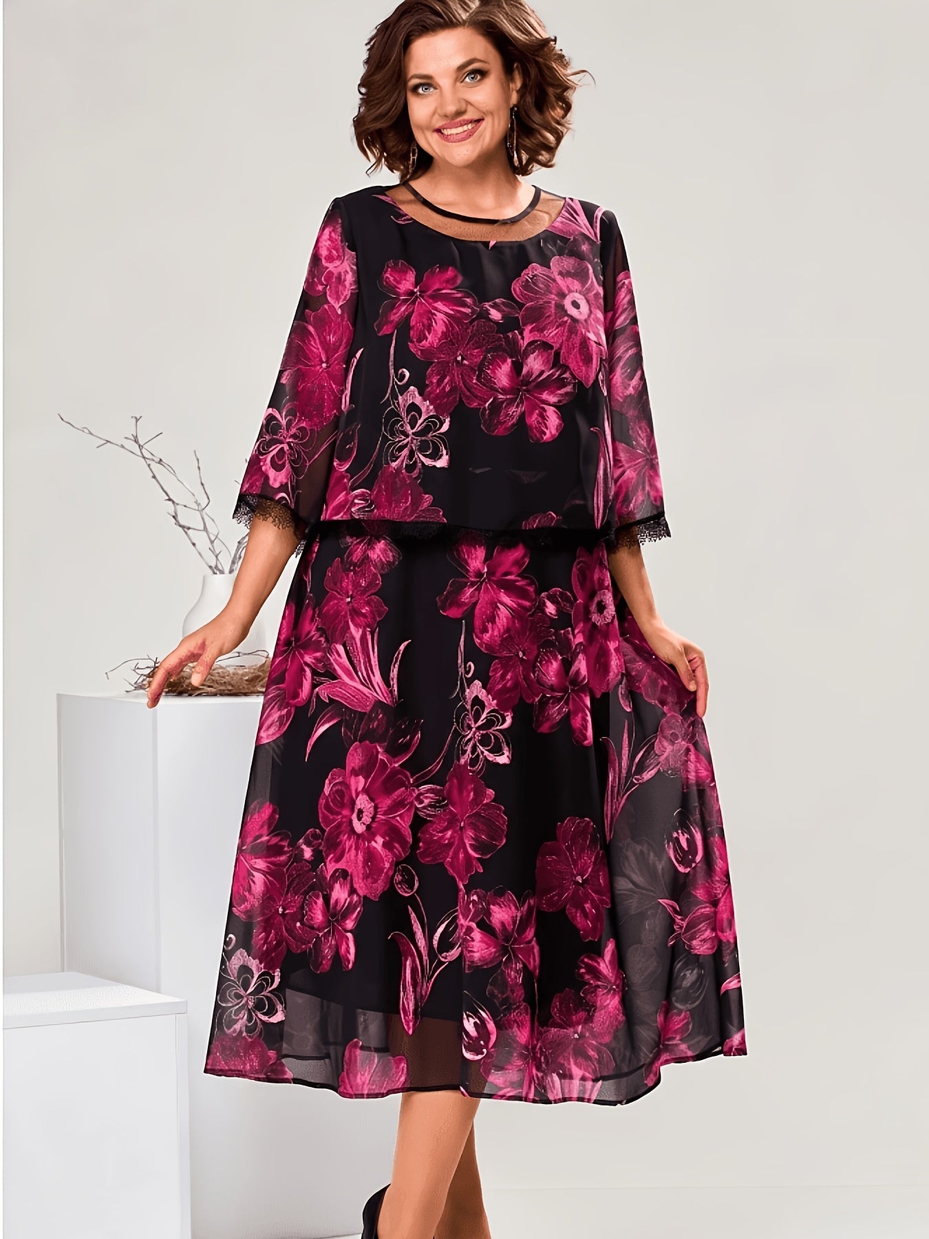 Valeria | Elegant Floral Midi Dress