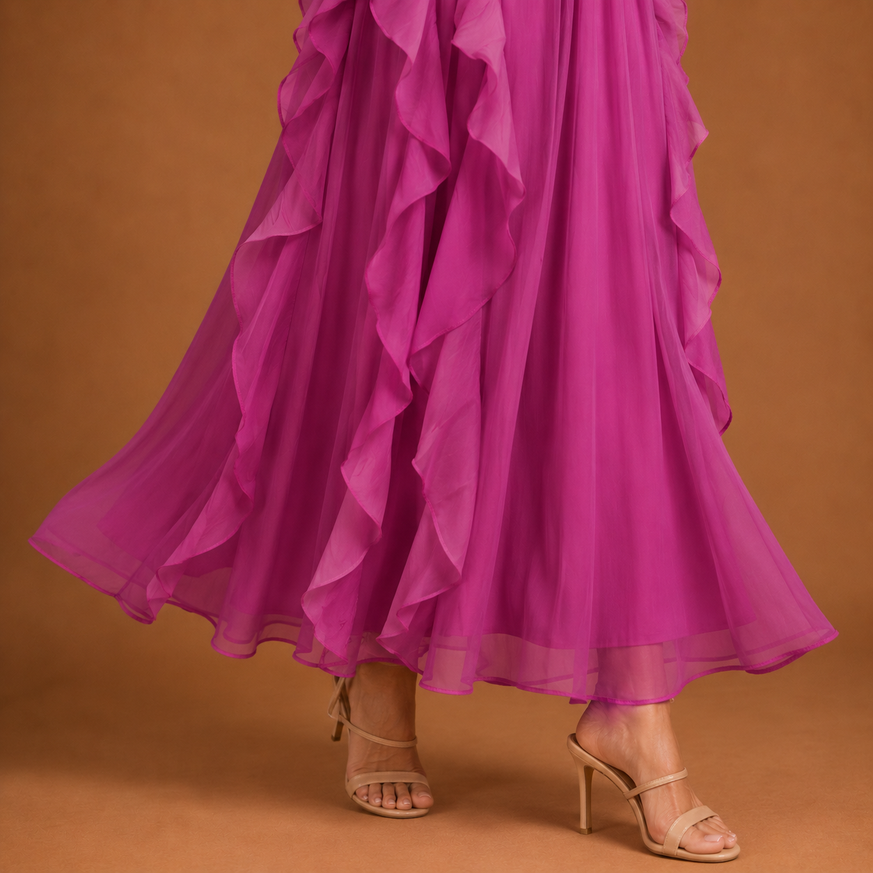 CAMILLE | High Neck Gathered Ruffle Layers Maxi Dress