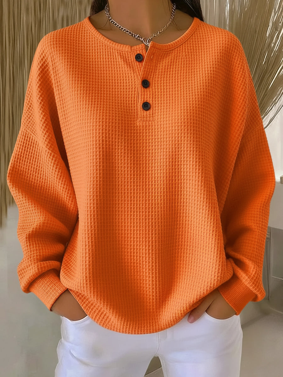 Mirabel | Cozy Waffle Henley Sweatshirt Dress