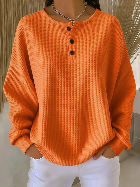 Mirabel | Cozy Waffle Henley Sweatshirt Dress